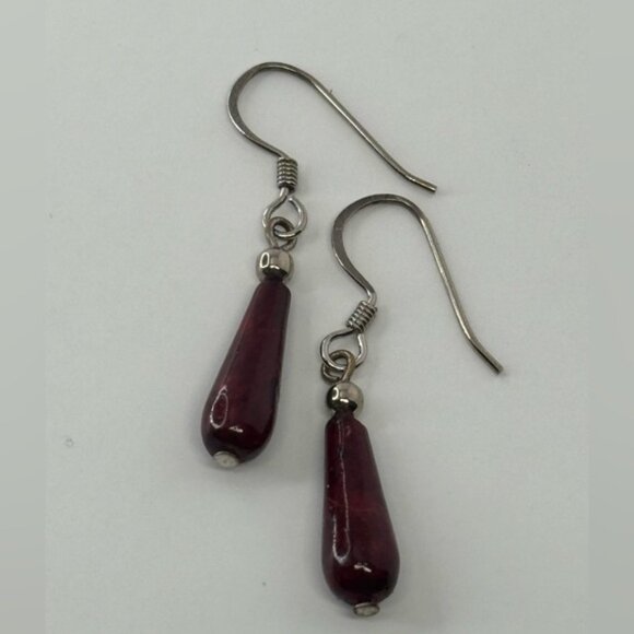 Berry Red tear Drop Earrings - Picture 3 of 5